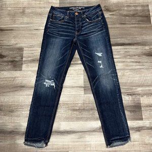 American Eagle Mid Rise Distressed Tomgirl Denim Jeans Blue Women’s Size 0